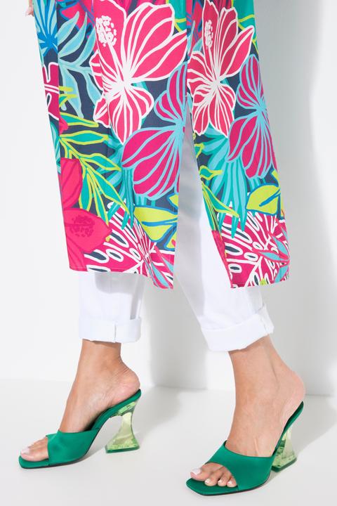 Image du produit Ulla Popken Robe midi oversize, sans manches, motif fleurs et feuilles, décolleté rond (62)