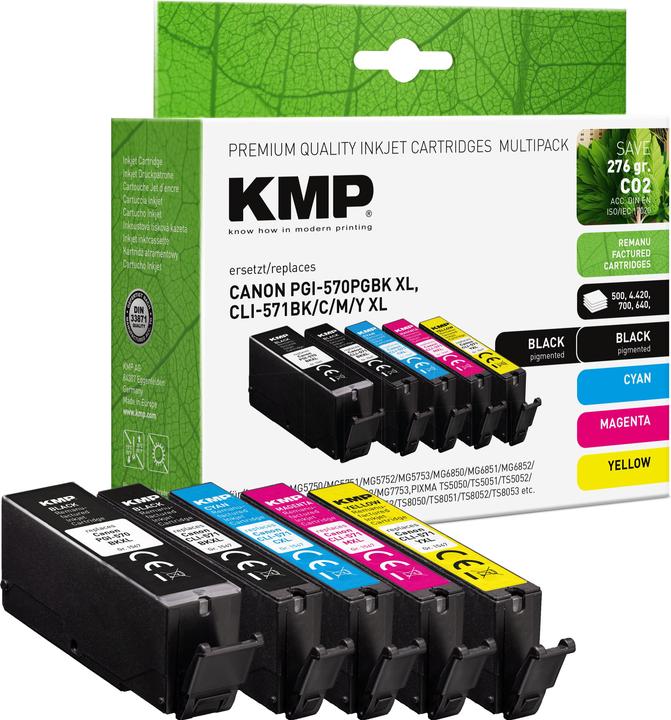 Actual product image KMP pigmentschwarz, schwarz, cyan, magenta, gelb Druckerpatronen kompatibel zu Canon PGI-570XL PGBK (C, FC, M, PGBK, Y)