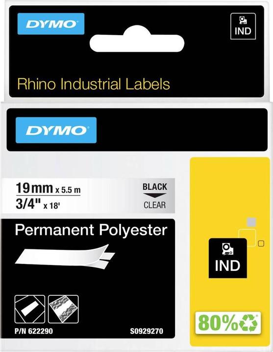 Produktbild Dymo Rhino 19mm schwarz auf Hell Perm Poly (1.90 cm, Transparent)