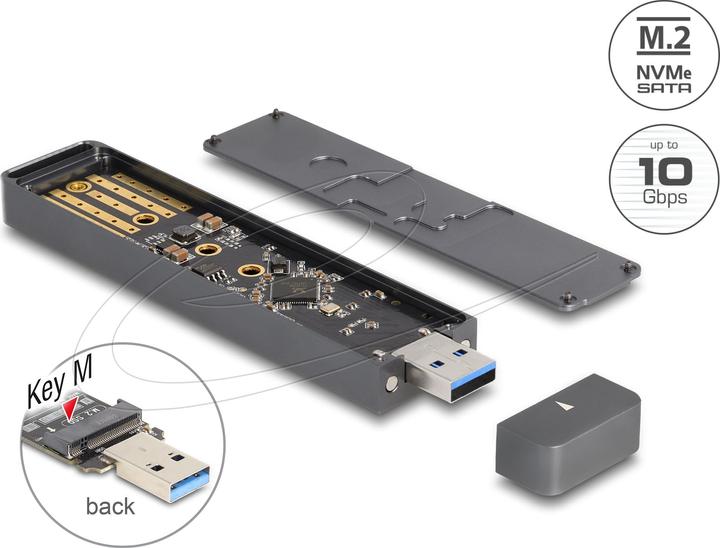 Actual product image Delock External enclosure for M.2 NVMe PCIe SSD or SATA SSD (M.2 2260, M.2 2242, M.2 2230, M.2 2280)
