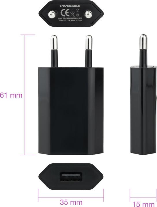 Produktbild Nanocable USB-Ladegerät 10.10.2002 5W Schwarz (5 W, 1 Port)