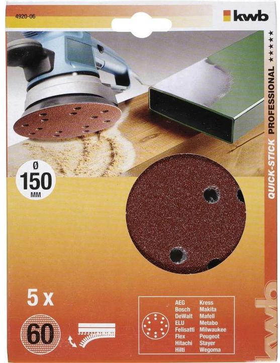 Actual product image kwb Velcro adhesive discs 150 Perforated K60/5pcs. (60)