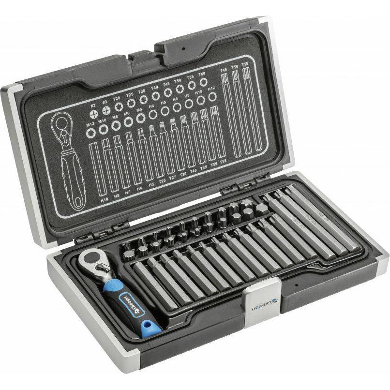 MGA, Schraubenzieher, Högert HT1R466 Bits Ratschen Schraubenzieher Knarrenkasten Schraubendreher Set, Grau, 37 10 Mm