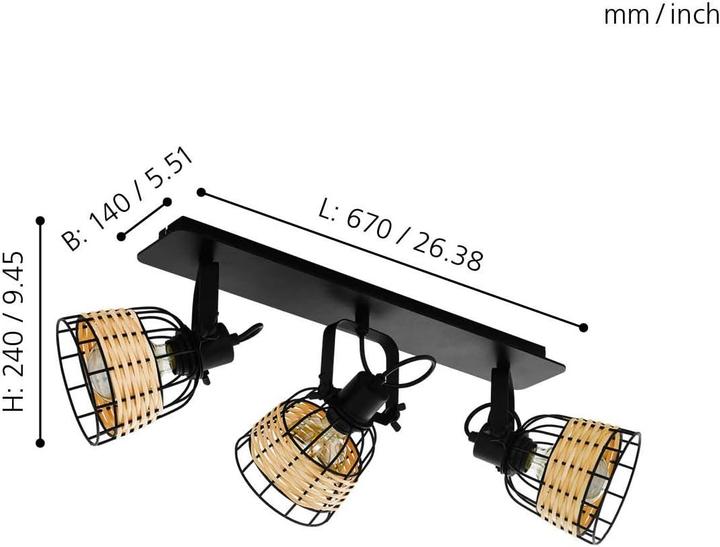 Produktbild EGLO Deckenleuchte ANWICK 1 3x E27 Schwarz/Braun (E27)