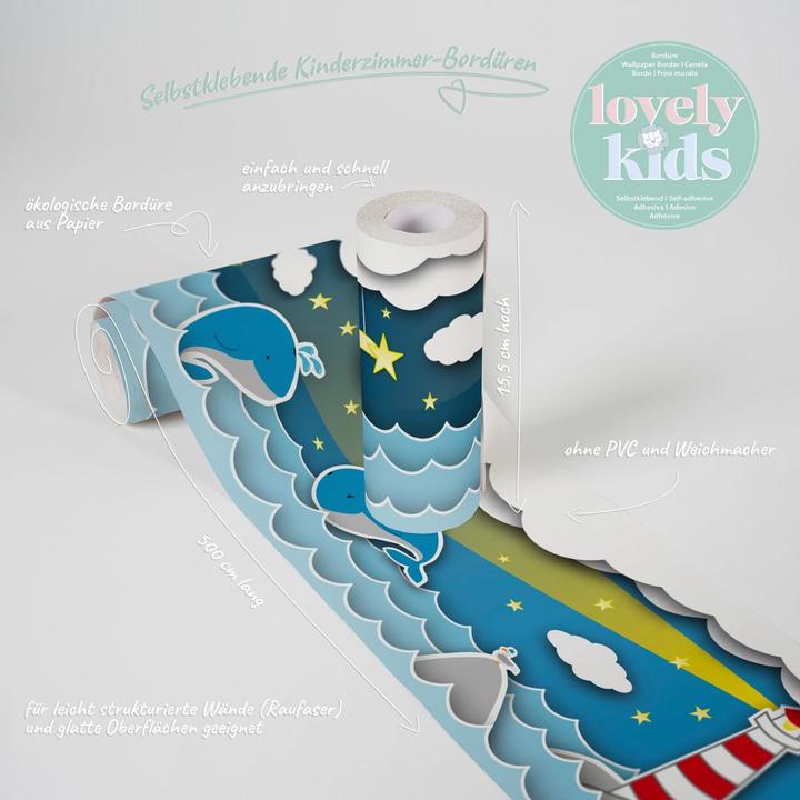 A.S. Création Lovely Kids Chambre d'enfant Fishing Captain avec vagues et mer (15 x 500 cm)