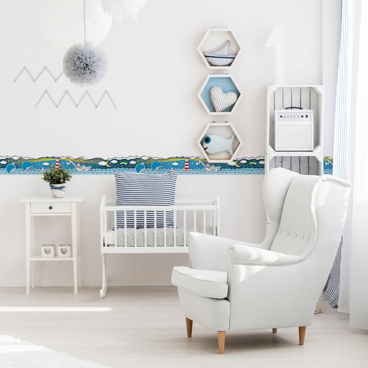 Image du produit A.S. Création Lovely Kids Chambre d'enfant Fishing Captain avec vagues et mer (15 x 500 cm)