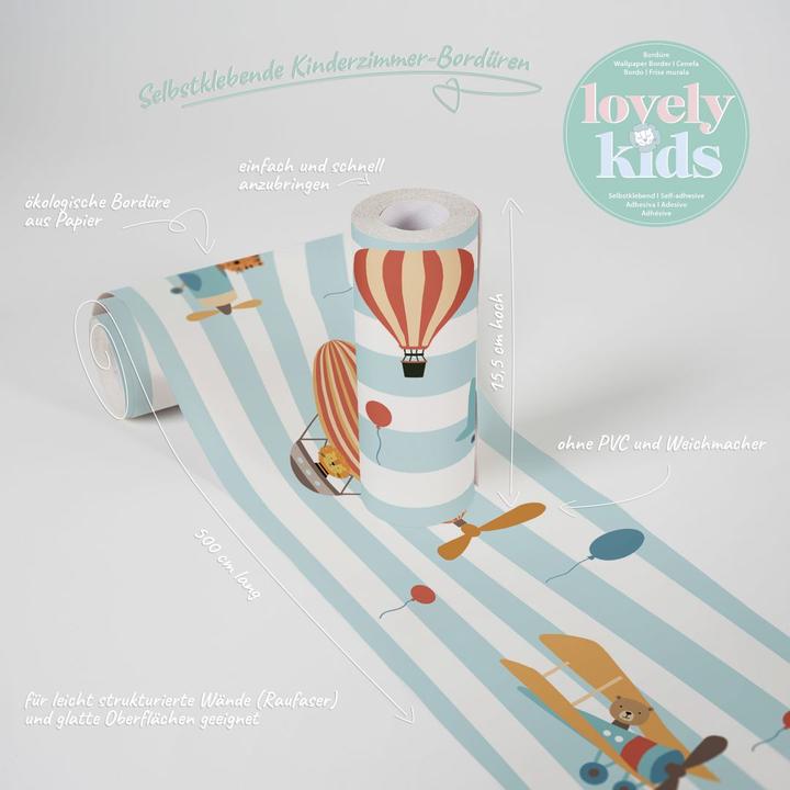 A.S. Création Lovely Kids Nursery Flying Party with Balloon, Airship and Plane (15.50 x 15 cm)
