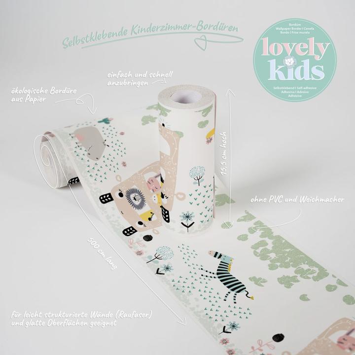 Image du produit A.S. Création Charmante nursery Kids Safari Friends avec de mignons animaux de la savane (15 x 500 cm)