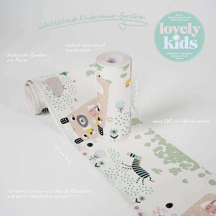 Produktbild A.S. Création Lovely Kids Kinderzimmer Safari Friends mit niedlichen Tieren der Savanne (15 x 500 cm)