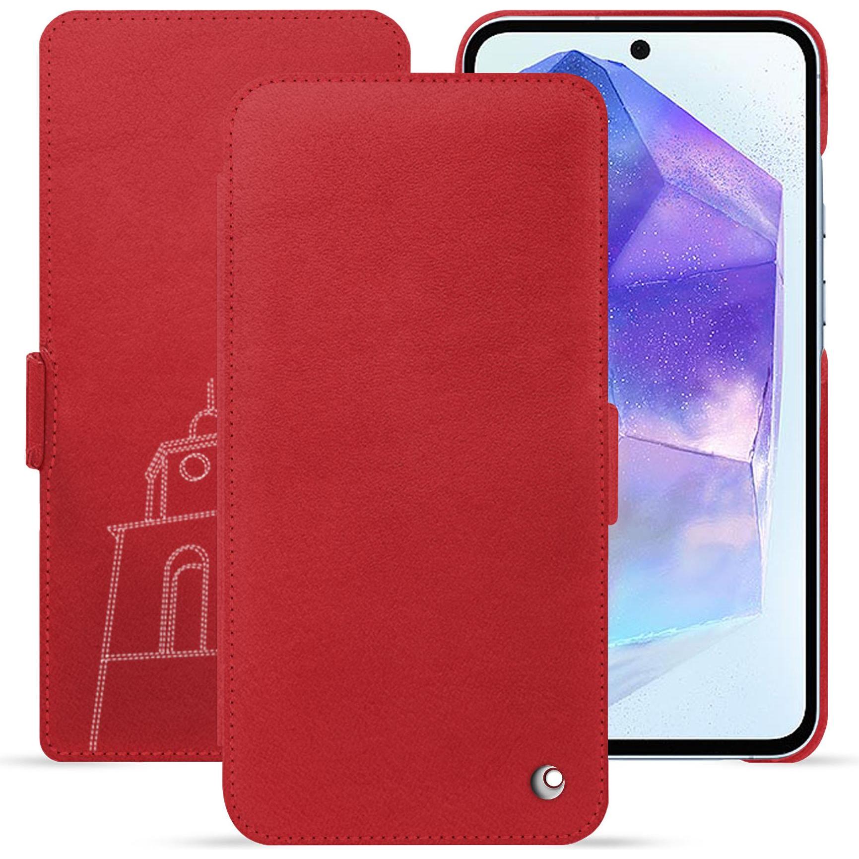 Noreve Lederschutzhülle horizontal (Samsung Galaxy A55), Smartphone Hülle, Rot