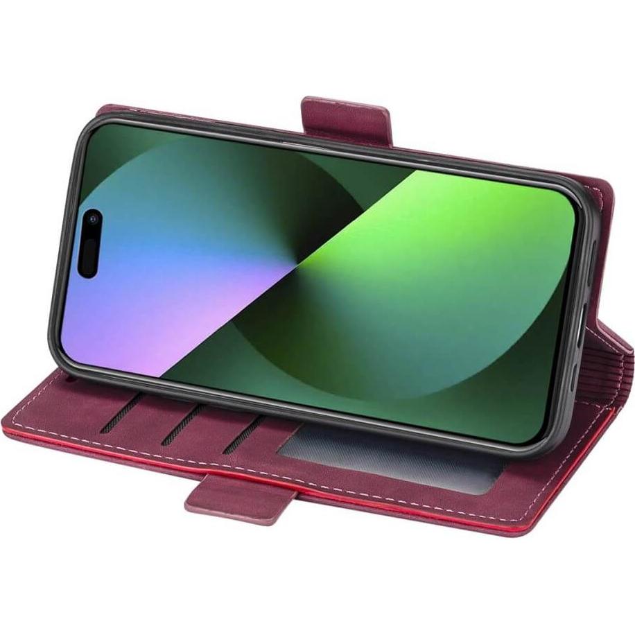 Thumbnail - N.Bekus iPhone 15 Pro Max - Flip Case Hülle weinrot (Apple iPhone 15 Pro Max), Smartphone Hülle, Rot