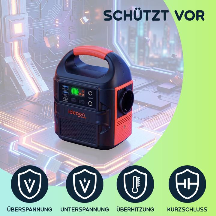 Actual product image Ideoon Mobiles Powerstation Set 88,8Wh mit 21W Solarpanel faltbar, 230V Steckdose, 100W, USB-C PD 65W (88.80 Wh, 1.10 kg)