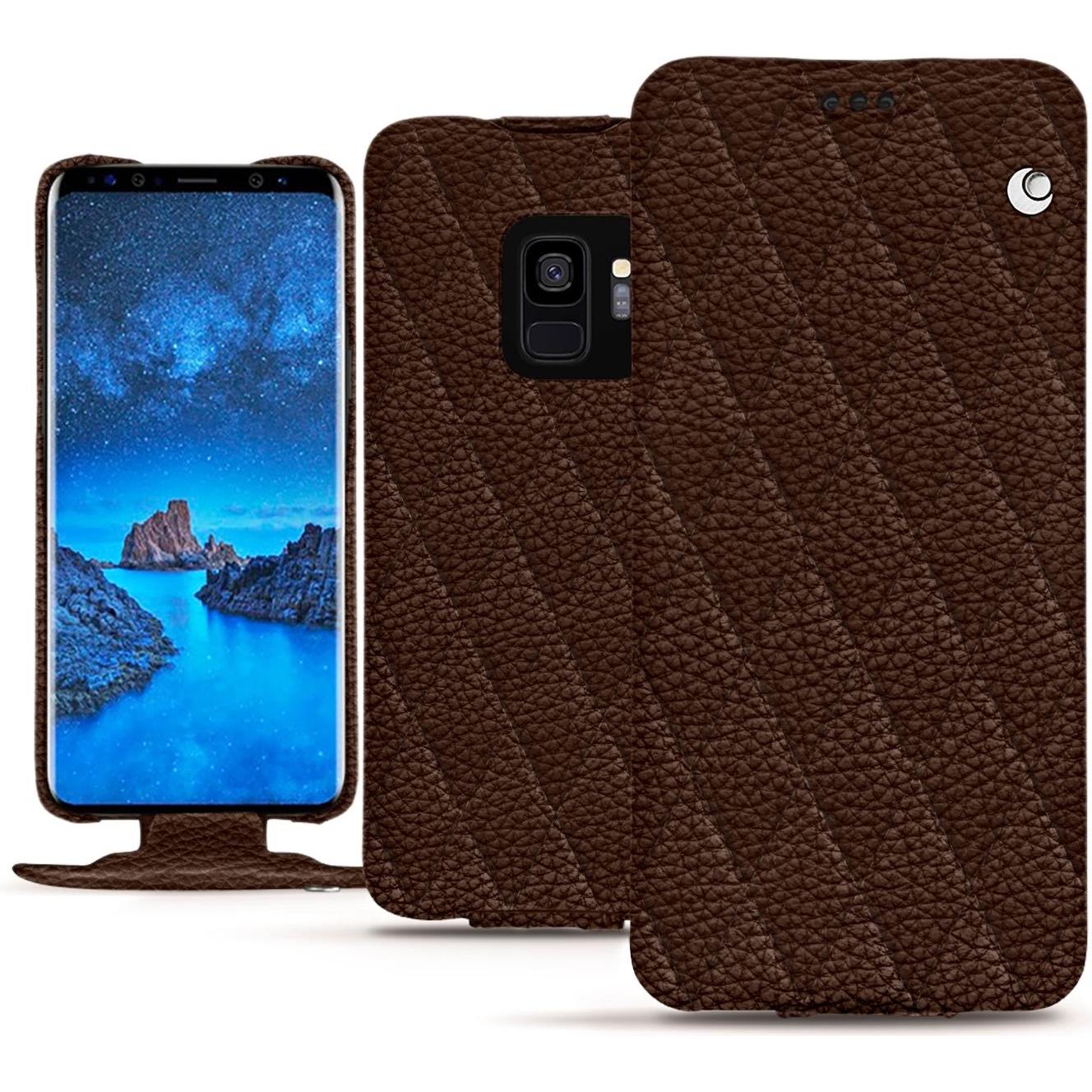 Noreve Lederschutzhülle vertikal (Samsung Galaxy S9), Smartphone Hülle, Braun
