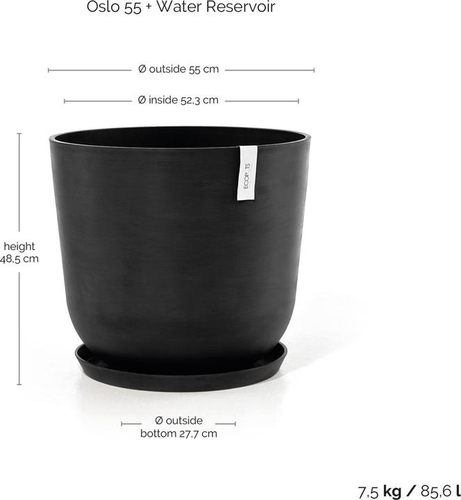 Actual product image Ecopots Oslo 55 + Water Reservoir White Grey (55 x 48.50 cm)