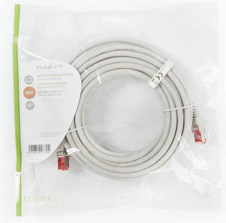 Produktbild Nedis CCGP85221GY75. Kabellänge: 7,5 m, Kabelstandard: Cat6, Kabelschirmung: SF/UTP (S-FTP), Anschluss 1: (SF/UTP, CAT6, 7.50 m)