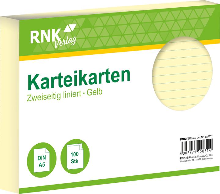 Actual product image Rnk Index cards lined A4 (A5, 100 x, 205 g/m²)