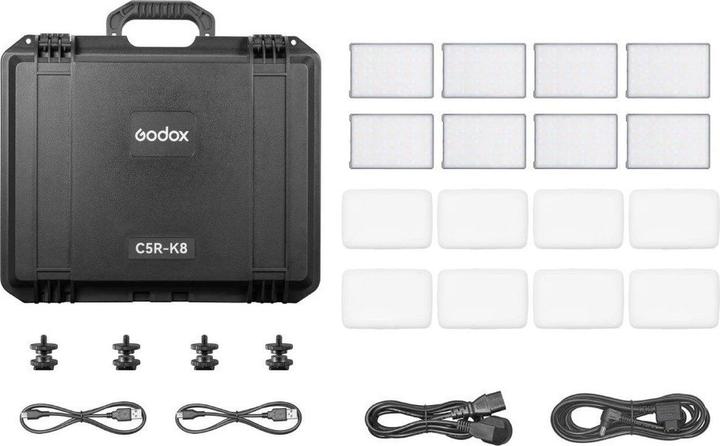 Productafbeelding Godox C5R K8 mobiele RGB LED 8 lichtset met oplaadhouder (Videolicht)