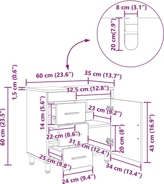 Produktbild vidaXL Badezimmerschrank (35 x 35 x 60 cm)