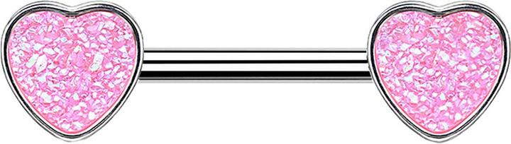 Produktbild Star Piercing Barbell silber mit Herz Druse Stein pink (ohne Messing, Chirurgenstahl 316L)