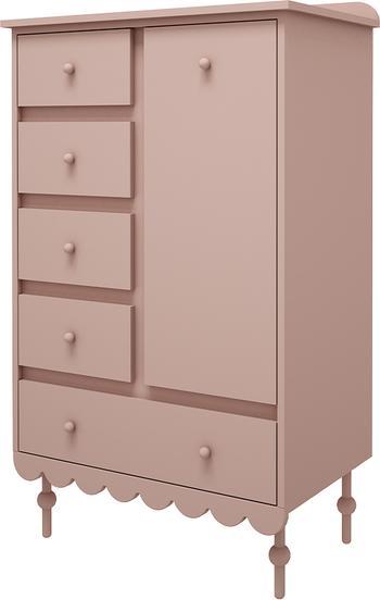 Petits-Meubles Commode 5 tiroirs 1 porte Wood Luck Babushka Rose (84 x 50 x 140 cm)