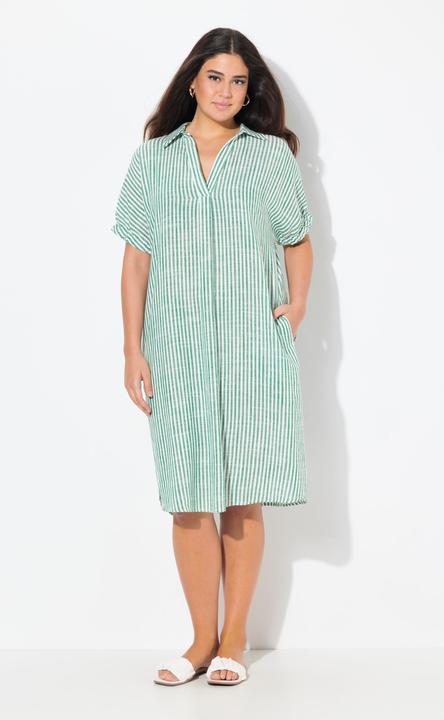 Immagine prodotto Ulla Popken Abito in misto lino dal taglio oversize con righe, collo da camicia e mezze maniche (50, 52)