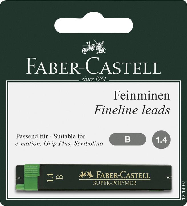 Faber-Castell Schreibmine Feinmine Super Polymer 1.4 mm, Schwarz (Gelmine, Schwarz, 1.40 mm)