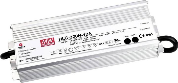 MeanWell MEAN WELL HLG-320H-12, 320 W, IP67, 90 - 305 V, 22 A, 12 V, 90 mm