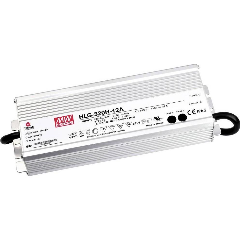 MeanWell, Accessori per illuminazione, MEAN WELL HLG-320H-12, 320 W, IP67, 90 - 305 V, 22 A, 12 V, 90 mm
