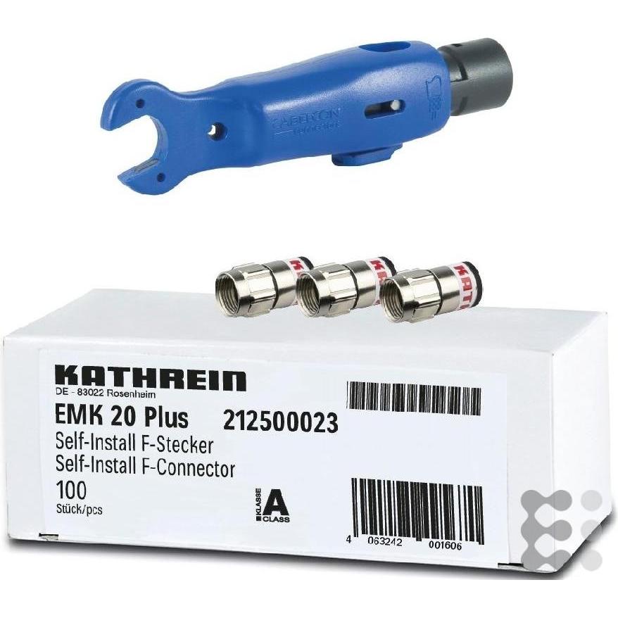 Kathrein SelfInstall-Stecker-Set ZAH 15 PLUS Plastik-Box, 100x EMK 20 und ZAW 16 (Diverse), TV Zubehör, Blau
