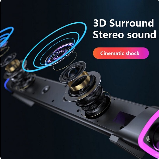 Produktbild PhoneLook Stylische und minimalistische Bluetooth Sound Bar V8 mit LED Ambiente Beleuchtung + USB + AUX (Stromversorgung über USB)