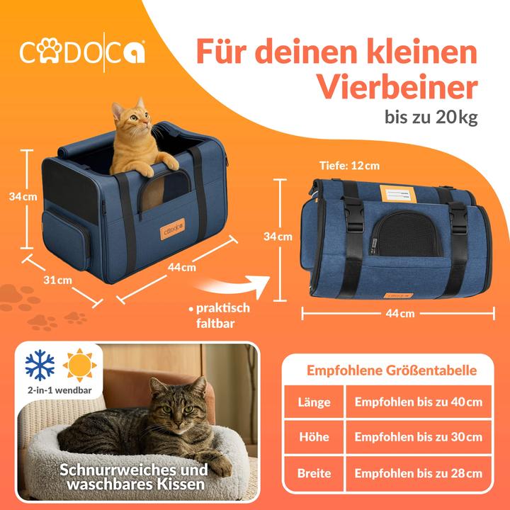 Produktbild Cadoca Haustiertragetasche (Katze, Reflektoren, Faltbar, Waschbar, Komplett zu öffnen)