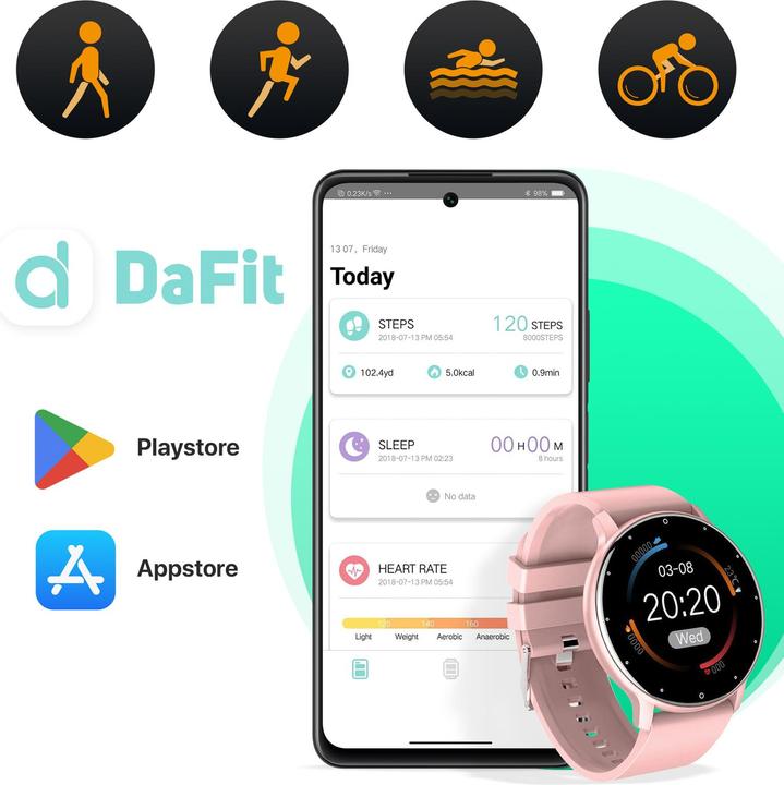 Actual product image North Edge Smartwatch with activity tracker, silicone strap - pale pink