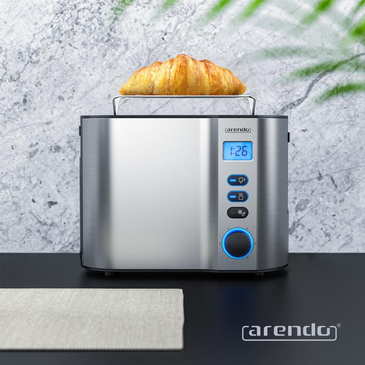 Produktbild Arendo Toaster Edelstahl 2 Scheiben Kurzschlitz, Display mit Restzeitanzeige, Doppelwand, Brötchenaufsatz