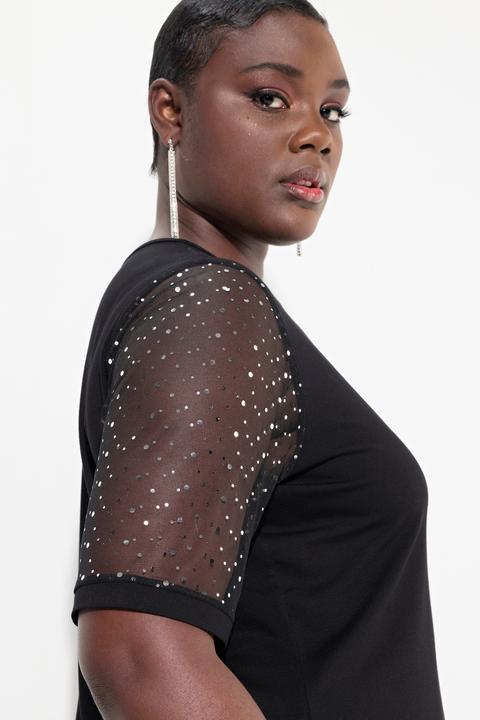 Produktbild Ulla Popken T-Shirt, Classic Fit, Mesh mit Pailletten, Jersey-Unterlage (50, 52)