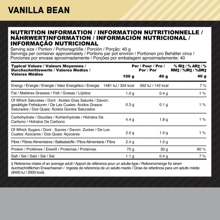 Nutritional values and ingredients Optimum Nutrition Platinum Hydro Whey (Vanilla, 1 pcs., 1590 g)