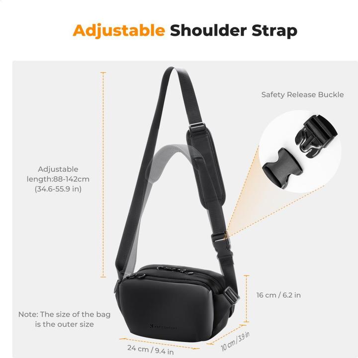 Immagine prodotto K&F Concept Sling Bag 4L Urban Wander 12 (Black) (Borsa a tracolla per fotocamera, 4 l)