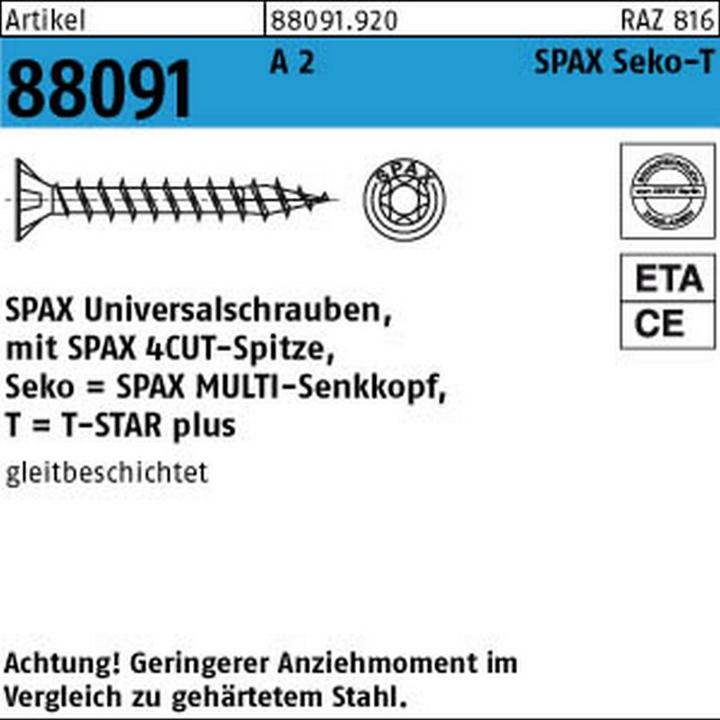 Actual product image Spax A2 Senkmultikopf T-Star Plus T30 Vollgewinde (100 Screws per piece, 6 X 80 mm)
