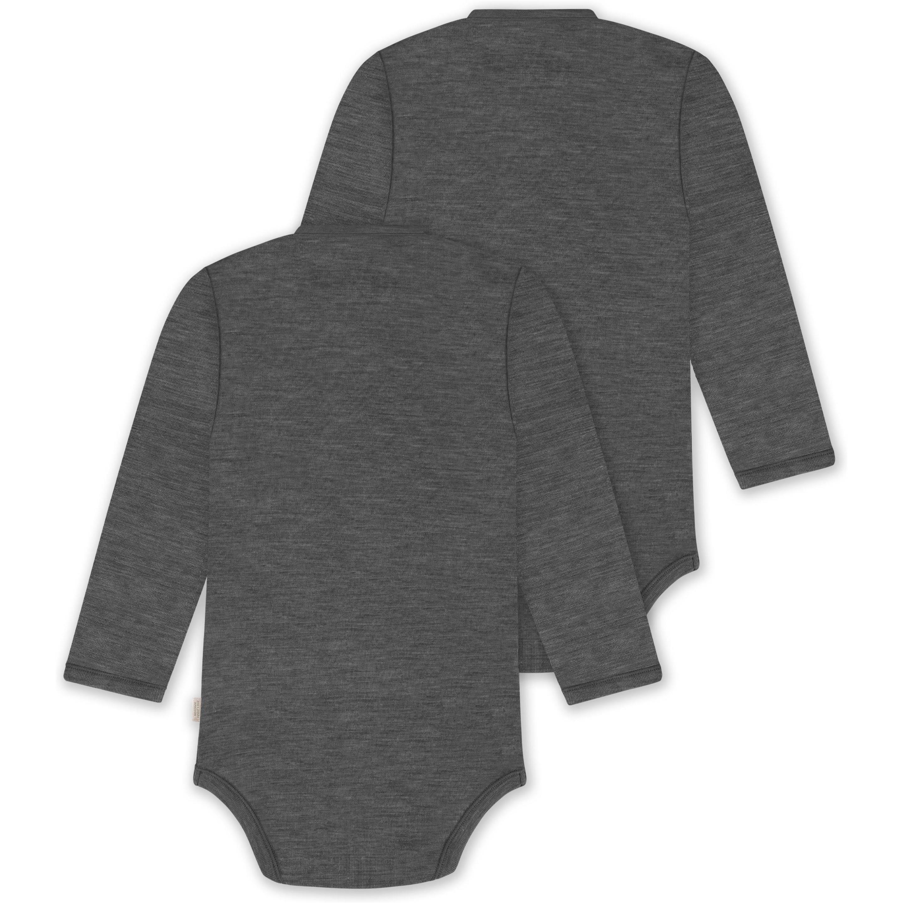 Thumbnail - Normani, Herren, Body, 2er Pack Baby-Body Basic Merino Wickelbody Langarm mit Knopf - 9347, Grau, (80)