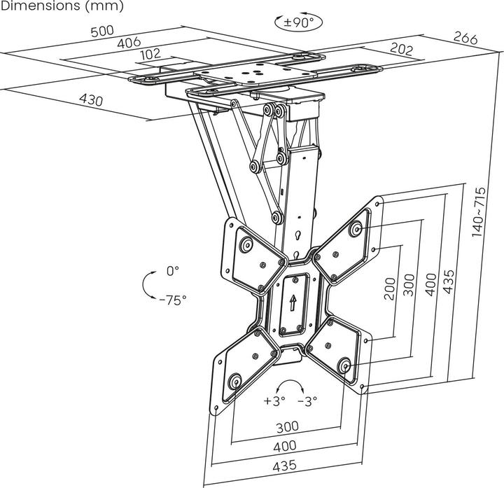 Produktbild Maclean electric ceiling TV mount TUYA support max VESA 600x400 90st swivel remote (Decke, 65", 30 kg)