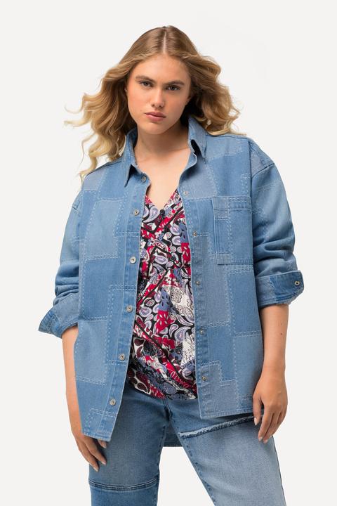 Actual product image Ulla Popken Patchwork Denim Button Down Blouse (46, 48)