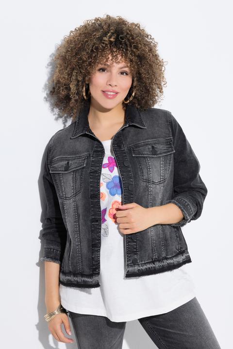 Immagine prodotto Ulla Popken Giacca di jeans con orli sfrangiati, collo da camicia e maniche lunghe (58)