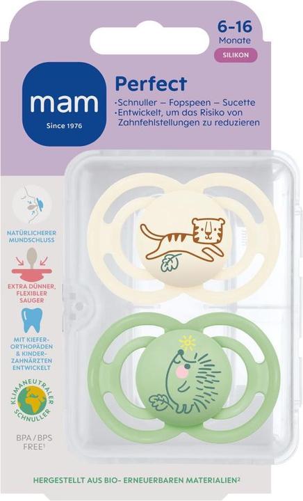 Produktbild MAM Perfect Silikon, 6-16 Mon., 2 Stk, Tiger/Igel (2 x, ab 6 Monaten)