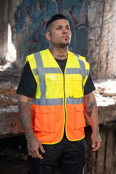 Actual product image Korntex Comfort Warnweste „Hamburg“ - Multifunktional - Signal-Gelb/Signal-Orange - 4XL (4XL)