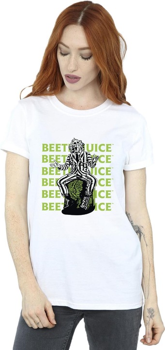 Actual product image Beetlejuice Womens/Ladies Pose Repeat Logo Boyfriend T-Shirt (5XL)