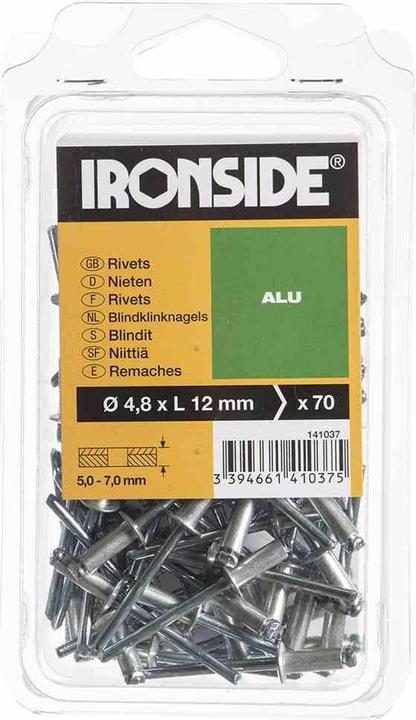 Produktbild Ironside Blindnieten 4,8 x 12 mm Aluminium/Stahl, Verpackungsinhalt: 70 Stück