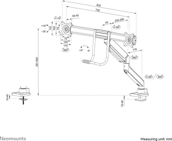 Actual product image Neomounts Screen Desk Mount 2 (Table, 32", 8 kg)