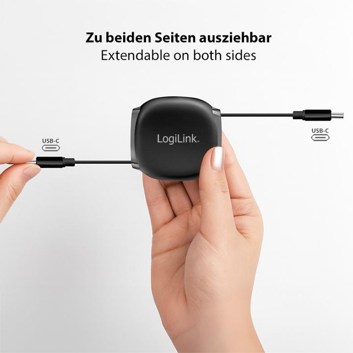 Produktbild LogiLink USB 2.0 Type-C-Kabel, C/M zu C/M, ausziehbar, 480 Mbit/s, 60W, schwarz, 1 m (1 m, USB 2.0, 60 W)