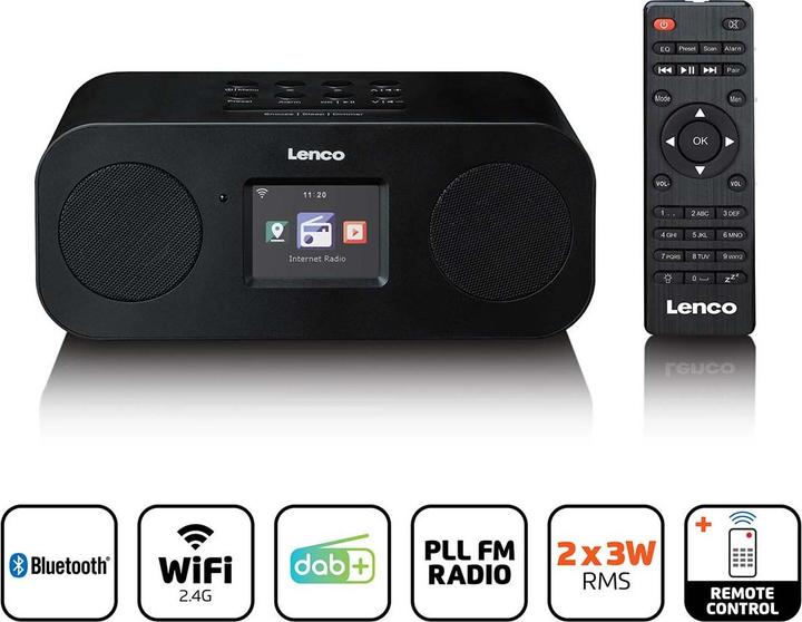 Image du produit Lenco Radio Internet stéréo DIR-121BK noir, DAB, FM, BT (DAB+ DAB, FM, Radio Internet, Bluetooth, WiFi)