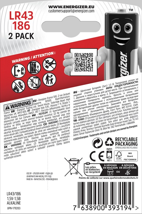 Image du produit Energizer LR43/186 Spécialité (2 pcs, LR43, 123 mAh)