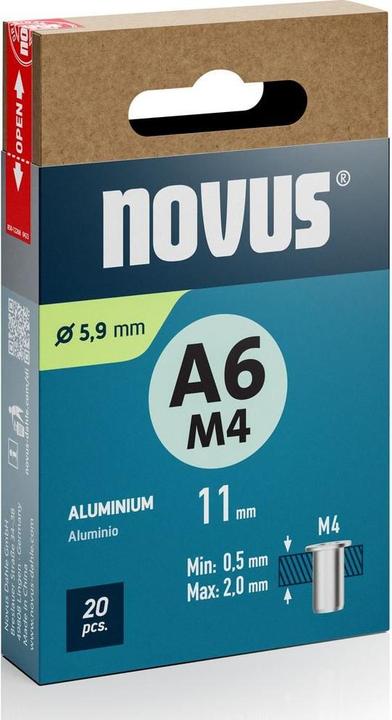 Actual product image Novus Nietmutter A6 M4, L: 10.5 mm Alu
